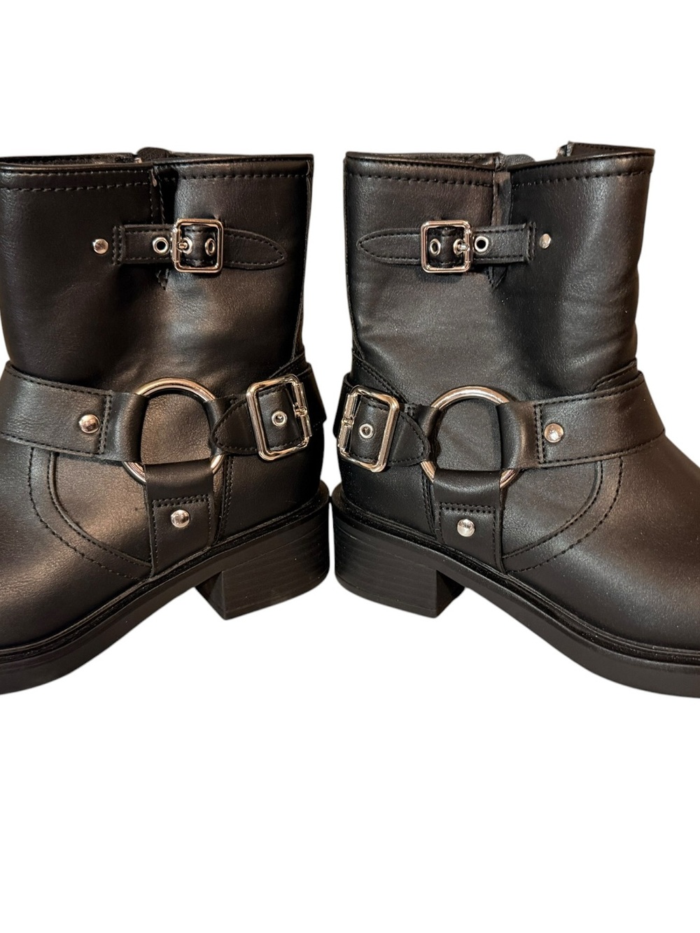 Black Buckle Harness Ankle Boots